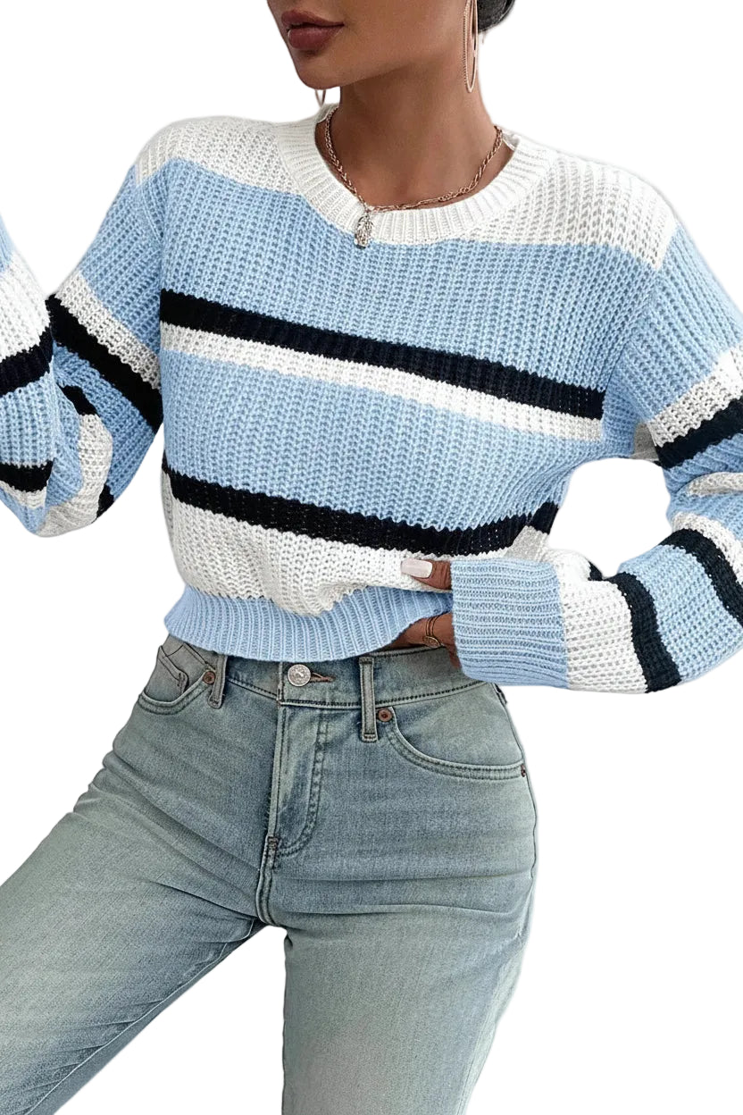 Oversize Strickpullover Rundhals Farbkontrast
