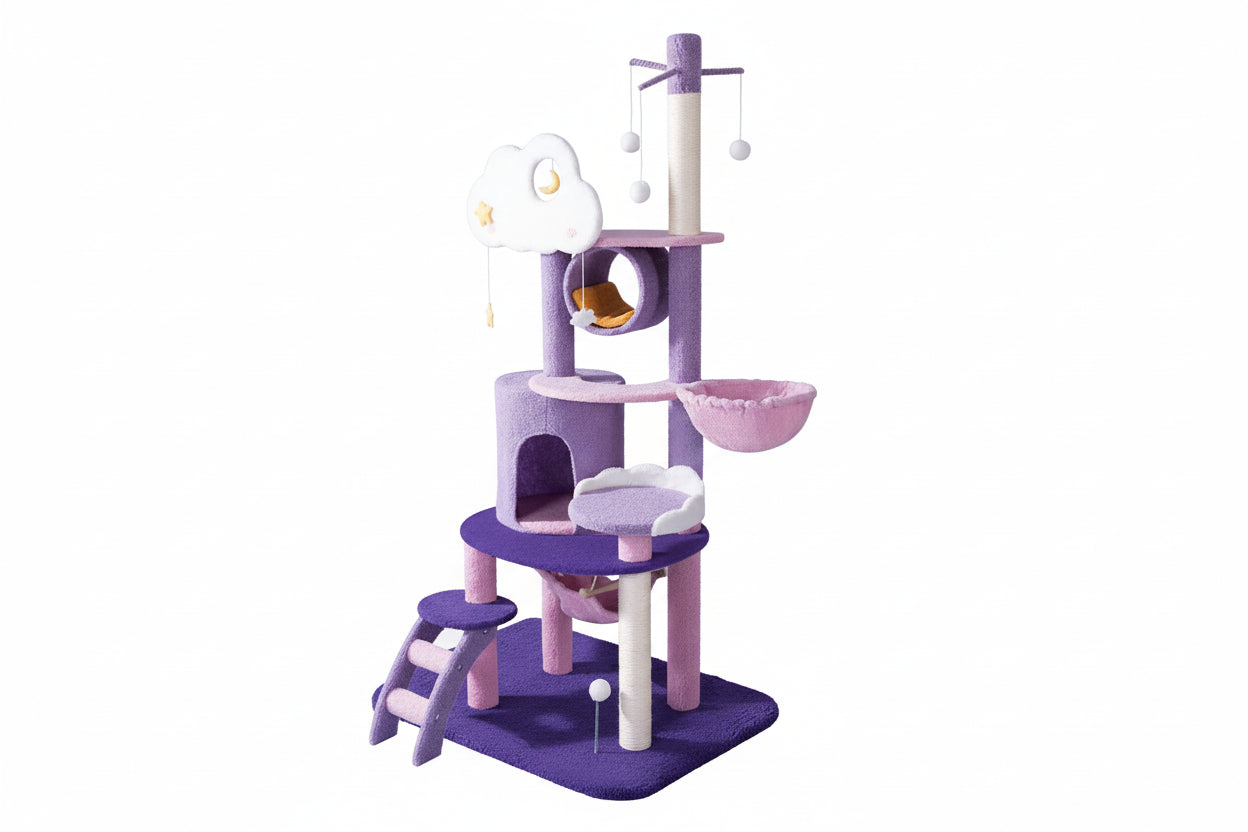 Purple Luxury Indoor Cat Tree with Flower Design