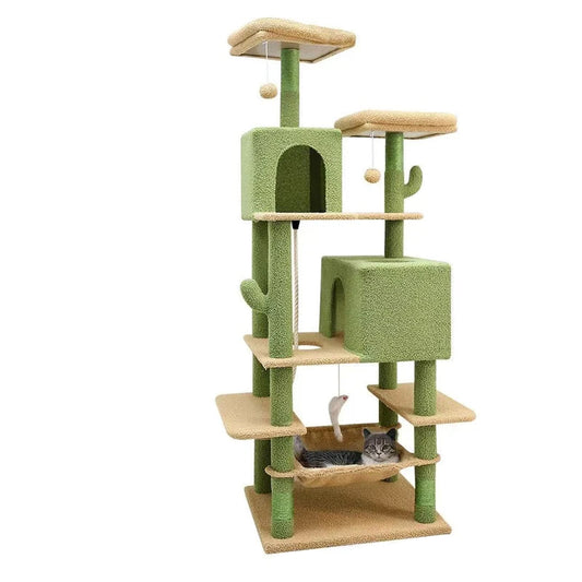 Arbre à chat de luxe vert pour intérieur avec niche