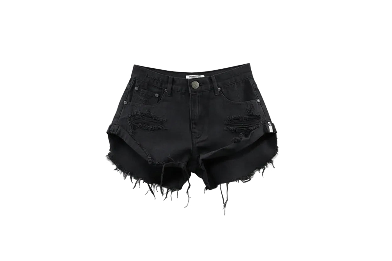 Low-Waist Distressed Denim Shorts