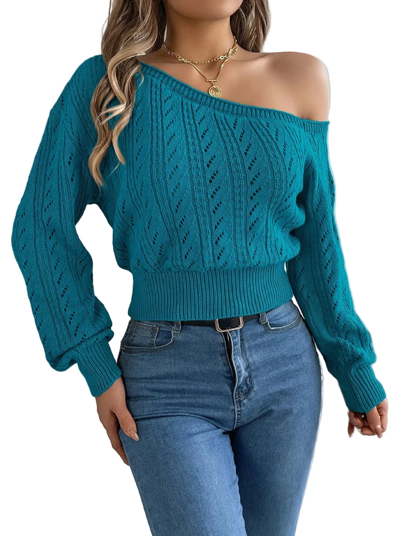 Eleganter Damen Off-Shoulder Strickpullover
