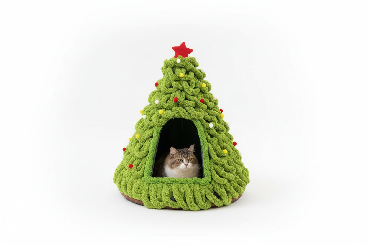 Winterliches Weihnachtsbaum-Katzenbett