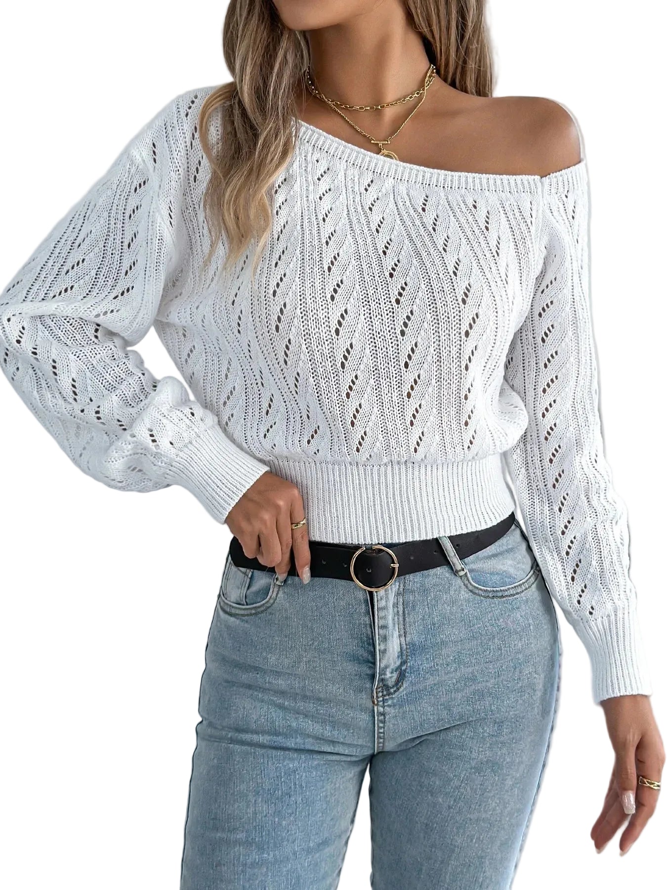 Eleganter Damen Off-Shoulder Strickpullover