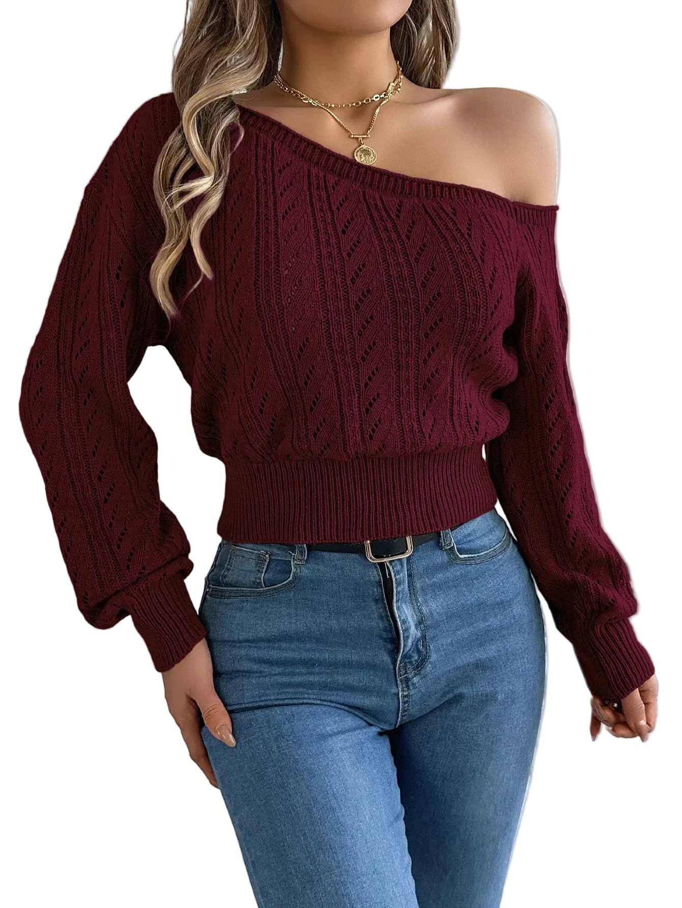 Eleganter Damen Off-Shoulder Strickpullover