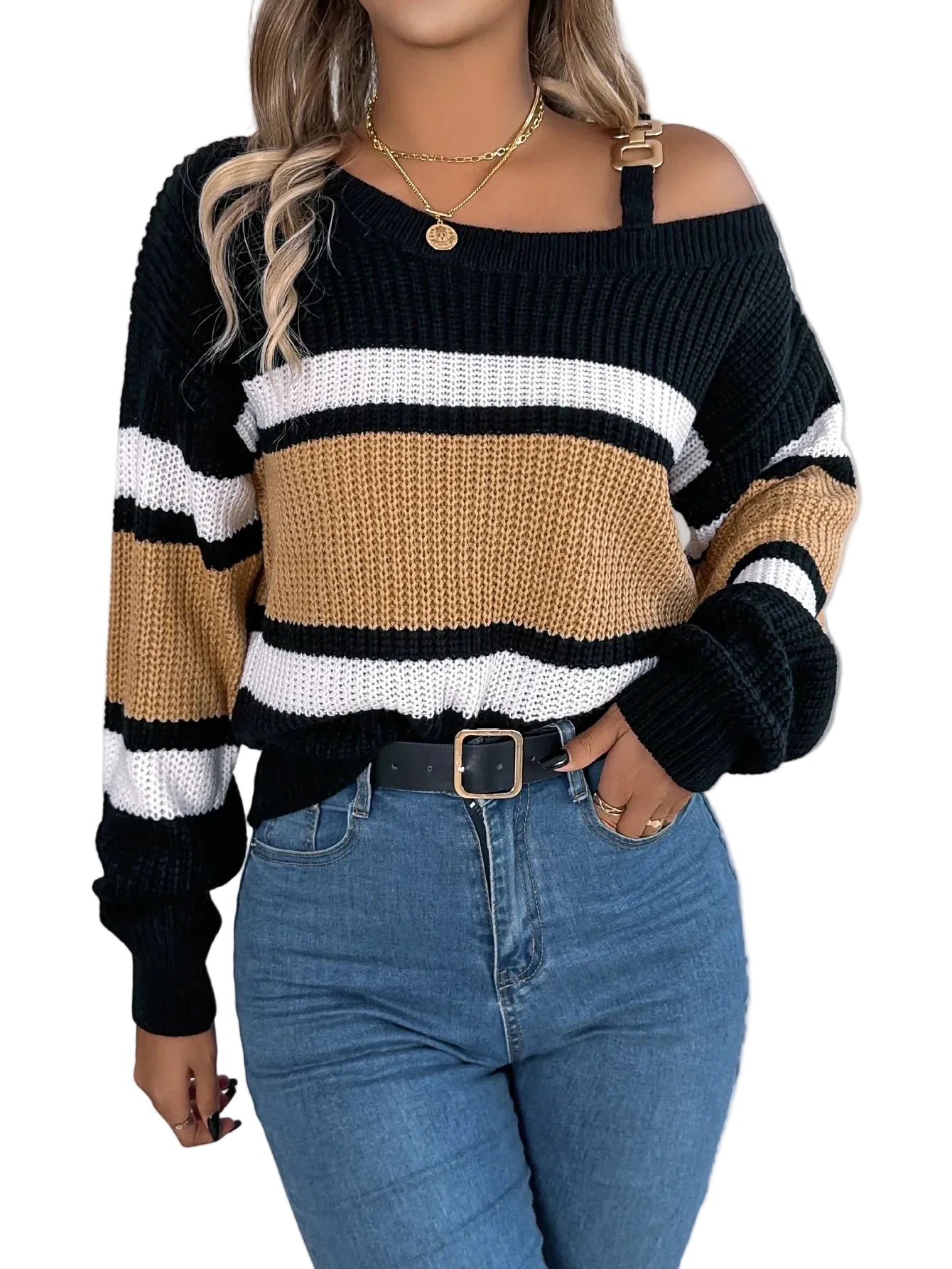 Off-the-Shoulder Striped Sweater