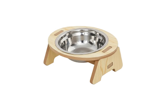 2-in-1 Futter- und Wassernäpfe für Katzen und Hunde, kippsichere Edelstahlnäpfe mit Holzständer, ergonomisches Nackenschutz-Design