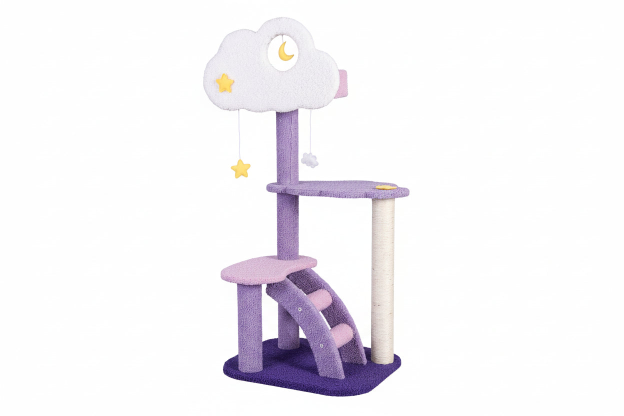 Purple Luxury Indoor Cat Tree with Flower Design