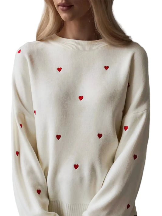 Pull oversize brodé d'un cœur Décontracté et confortable