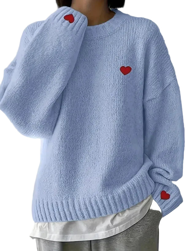 Langarmpullover mit Herz-Stickerei