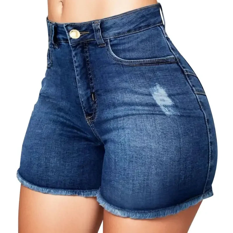 Pantalones cortos vaqueros de tiro alto ajustados con flecos