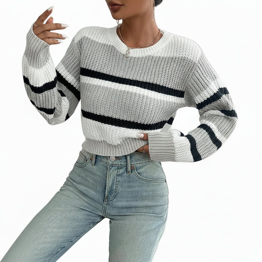 Pull en maille oversize à col rond contrastant
