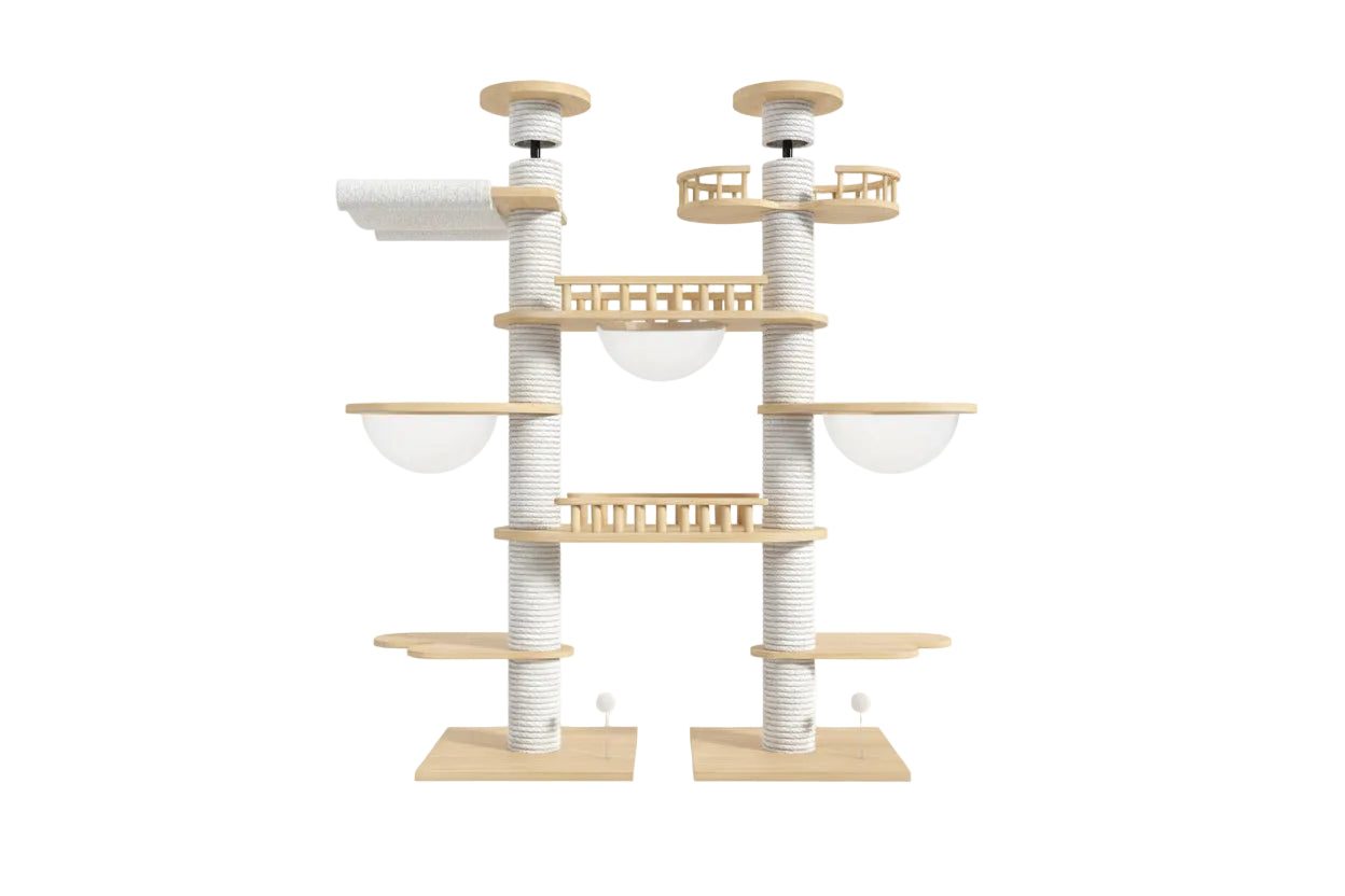 Large cat tree, free-standing, double post, multi-level with scratching board for cats