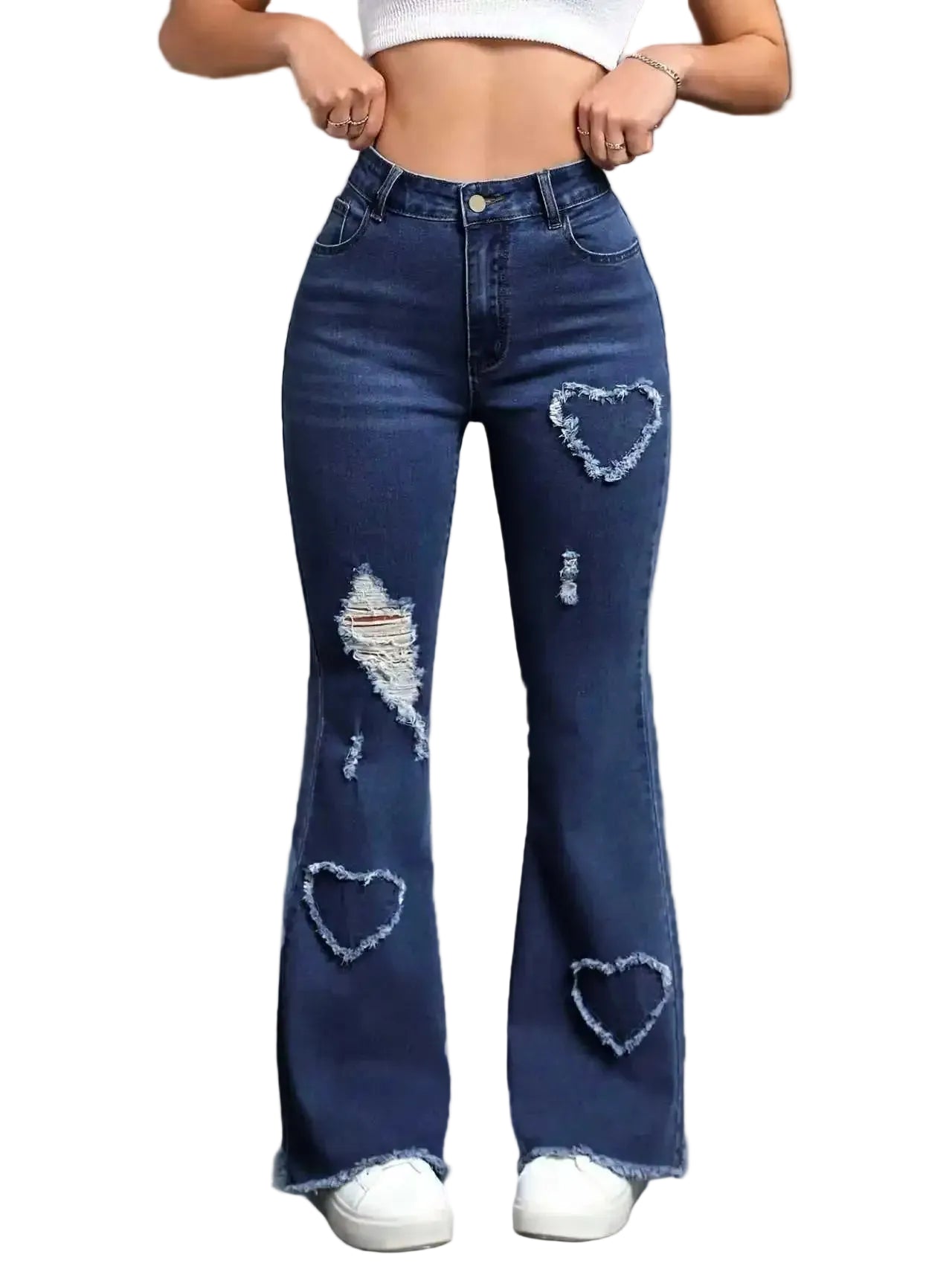 Vaqueros elásticos de moda con motivo de corazón