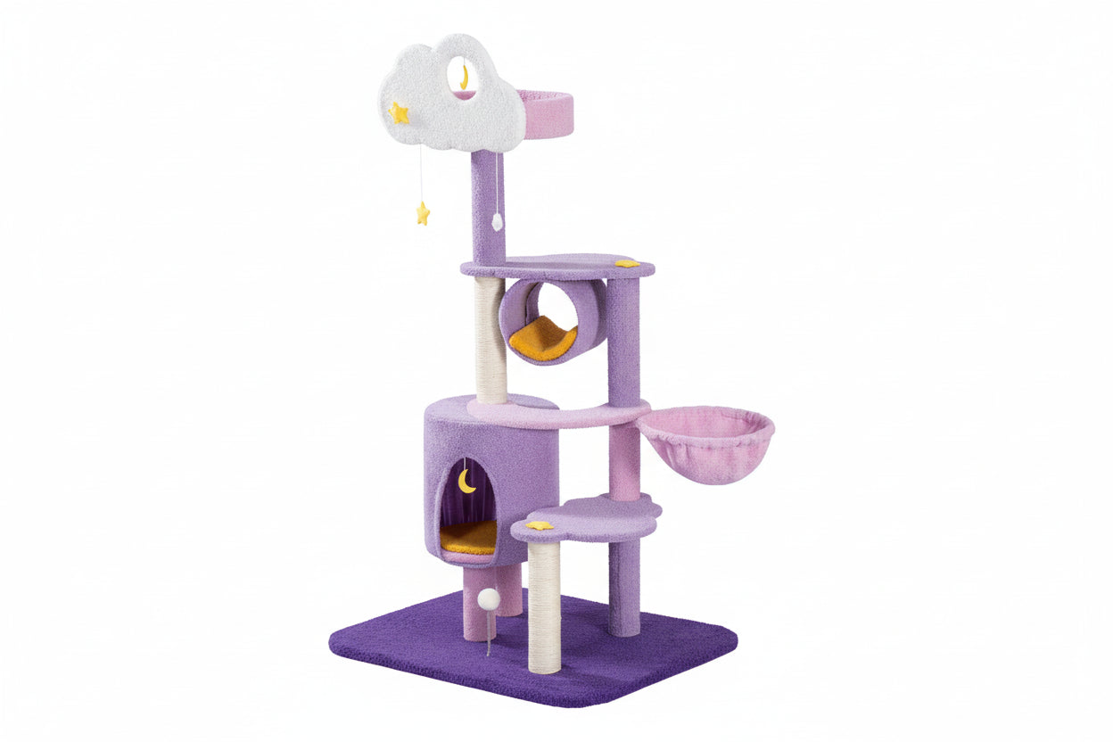 Purple Luxury Indoor Cat Tree with Flower Design