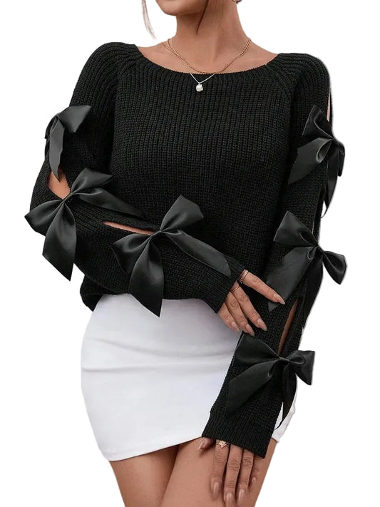 Pull élégant avec découpes et nœuds