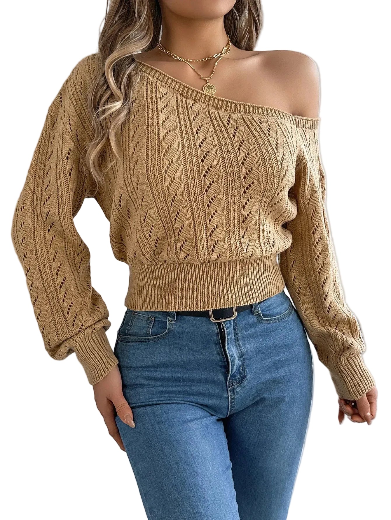 Eleganter Damen Off-Shoulder Strickpullover