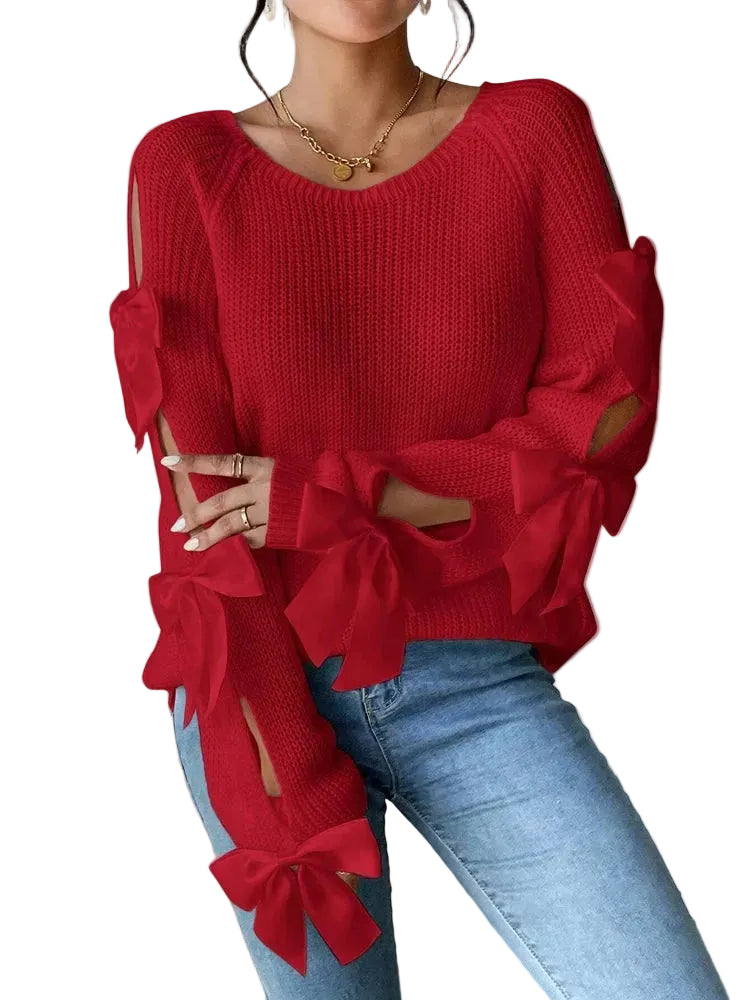 Elegante sudadera con aberturas y lazos