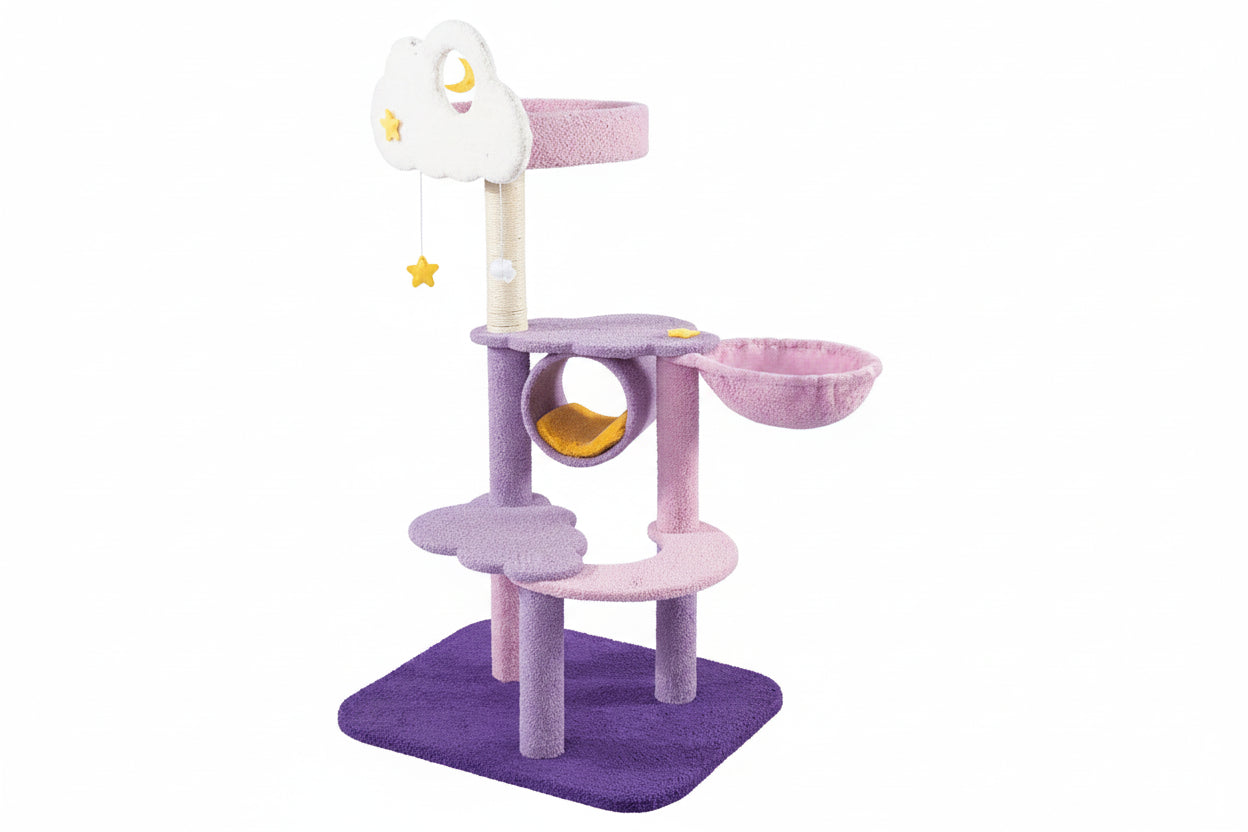 Purple Luxury Indoor Cat Tree with Flower Design